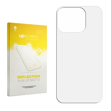 Parte frontal de un envase de producto con el logotipo de la marca upscreen. Al lado está el protector de pantalla correspondi