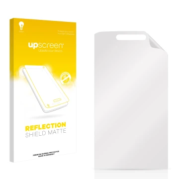 Parte frontal de un envase de producto con el logotipo de la marca upscreen. Al lado está el protector de pantalla correspondi
