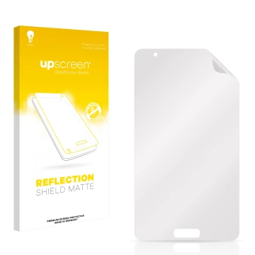 Parte frontal de un envase de producto con el logotipo de la marca upscreen. Al lado está el protector de pantalla correspondi