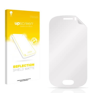 Parte frontal de un envase de producto con el logotipo de la marca upscreen. Al lado está el protector de pantalla correspondi