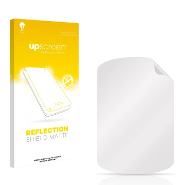 Parte frontal de un envase de producto con el logotipo de la marca upscreen. Al lado está el protector de pantalla correspondi