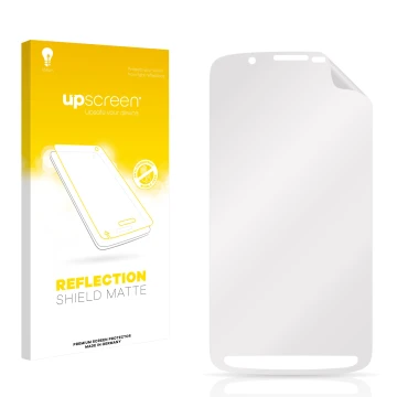 Parte frontal de un envase de producto con el logotipo de la marca upscreen. Al lado está el protector de pantalla correspondi