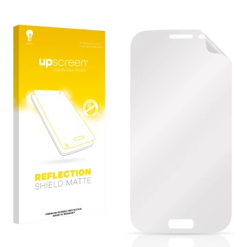 Parte frontal de un envase de producto con el logotipo de la marca upscreen. Al lado está el protector de pantalla correspondi