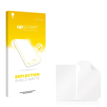 Parte frontal de un envase de producto con el logotipo de la marca upscreen. Al lado está el protector de pantalla correspondi