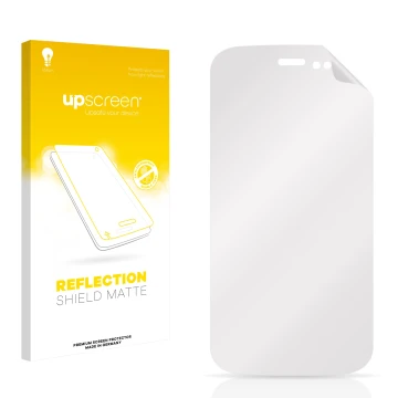 Parte frontal de un envase de producto con el logotipo de la marca upscreen. Al lado está el protector de pantalla correspondi