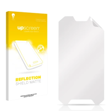 Parte frontal de un envase de producto con el logotipo de la marca upscreen. Al lado está el protector de pantalla correspondi