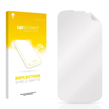 Parte frontal de un envase de producto con el logotipo de la marca upscreen. Al lado está el protector de pantalla correspondi