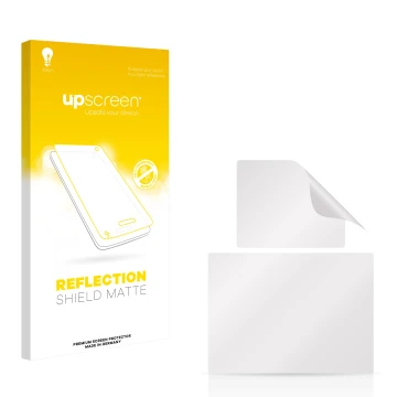 Parte frontal de un envase de producto con el logotipo de la marca upscreen. Al lado está el protector de pantalla correspondi