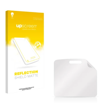 Parte frontal de un envase de producto con el logotipo de la marca upscreen. Al lado está el protector de pantalla correspondi