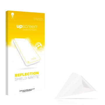 Parte frontal de un envase de producto con el logotipo de la marca upscreen. Al lado está el protector de pantalla correspondi