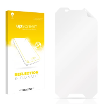 Parte frontal de un envase de producto con el logotipo de la marca upscreen. Al lado está el protector de pantalla correspondi