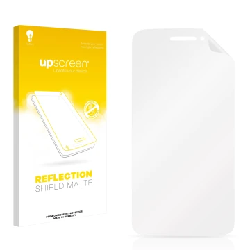 Parte frontal de un envase de producto con el logotipo de la marca upscreen. Al lado está el protector de pantalla correspondi