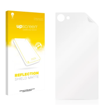 Parte frontal de un envase de producto con el logotipo de la marca upscreen. Al lado está el protector de pantalla correspondi