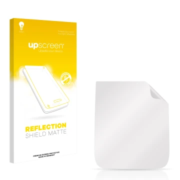 Parte frontal de un envase de producto con el logotipo de la marca upscreen. Al lado está el protector de pantalla correspondi