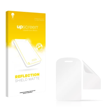 Parte frontal de un envase de producto con el logotipo de la marca upscreen. Al lado está el protector de pantalla correspondi