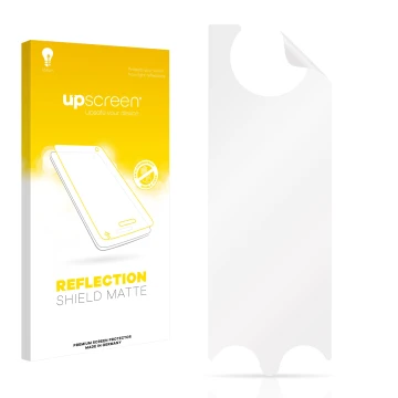 Parte frontal de un envase de producto con el logotipo de la marca upscreen. Al lado está el protector de pantalla correspondi
