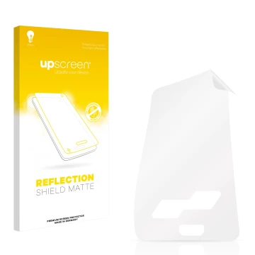 Parte frontal de un envase de producto con el logotipo de la marca upscreen. Al lado está el protector de pantalla correspondi