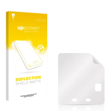 Parte frontal de un envase de producto con el logotipo de la marca upscreen. Al lado está el protector de pantalla correspondi