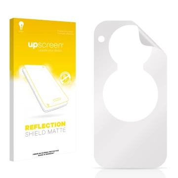 Parte frontal de un envase de producto con el logotipo de la marca upscreen. Al lado está el protector de pantalla correspondi