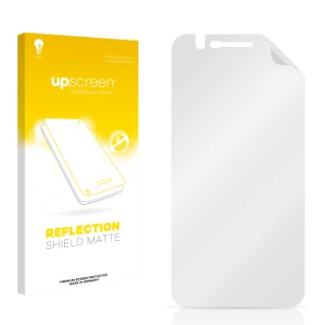 Parte frontal de un envase de producto con el logotipo de la marca upscreen. Al lado está el protector de pantalla correspondi