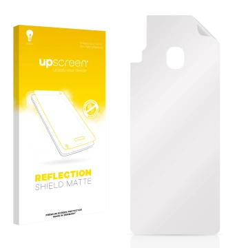 Parte frontal de un envase de producto con el logotipo de la marca upscreen. Al lado está el protector de pantalla correspondi