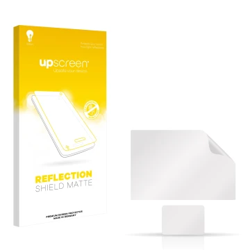 Parte frontal de un envase de producto con el logotipo de la marca upscreen. Al lado está el protector de pantalla correspondi