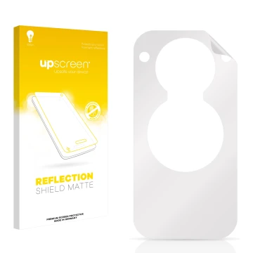 Parte frontal de un envase de producto con el logotipo de la marca upscreen. Al lado está el protector de pantalla correspondi