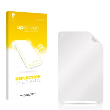 Parte frontal de un envase de producto con el logotipo de la marca upscreen. Al lado está el protector de pantalla correspondi