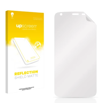 Parte frontal de un envase de producto con el logotipo de la marca upscreen. Al lado está el protector de pantalla correspondi