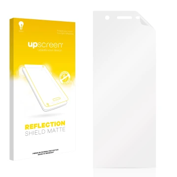 Parte frontal de un envase de producto con el logotipo de la marca upscreen. Al lado está el protector de pantalla correspondi
