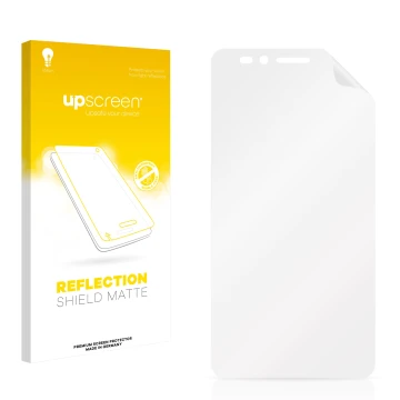 Parte frontal de un envase de producto con el logotipo de la marca upscreen. Al lado está el protector de pantalla correspondi