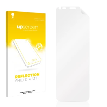 Parte frontal de un envase de producto con el logotipo de la marca upscreen. Al lado está el protector de pantalla correspondi