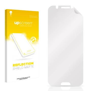 Parte frontal de un envase de producto con el logotipo de la marca upscreen. Al lado está el protector de pantalla correspondi