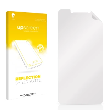 Parte frontal de un envase de producto con el logotipo de la marca upscreen. Al lado está el protector de pantalla correspondi