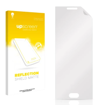 Parte frontal de un envase de producto con el logotipo de la marca upscreen. Al lado está el protector de pantalla correspondi