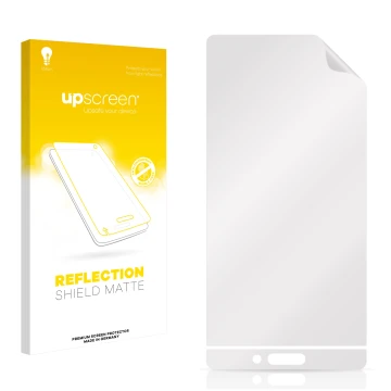 Parte frontal de un envase de producto con el logotipo de la marca upscreen. Al lado está el protector de pantalla correspondi