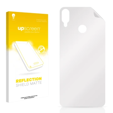 Parte frontal de un envase de producto con el logotipo de la marca upscreen. Al lado está el protector de pantalla correspondi