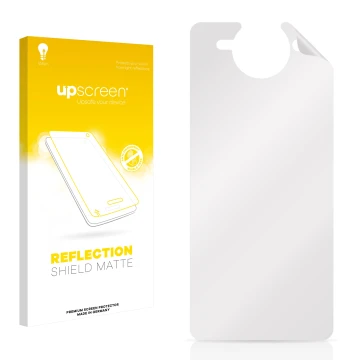 Parte frontal de un envase de producto con el logotipo de la marca upscreen. Al lado está el protector de pantalla correspondi