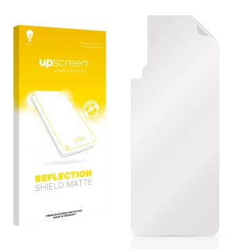Parte frontal de un envase de producto con el logotipo de la marca upscreen. Al lado está el protector de pantalla correspondi
