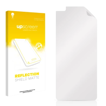 Parte frontal de un envase de producto con el logotipo de la marca upscreen. Al lado está el protector de pantalla correspondi