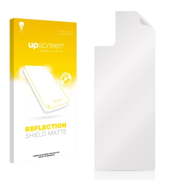 Parte frontal de un envase de producto con el logotipo de la marca upscreen. Al lado está el protector de pantalla correspondi