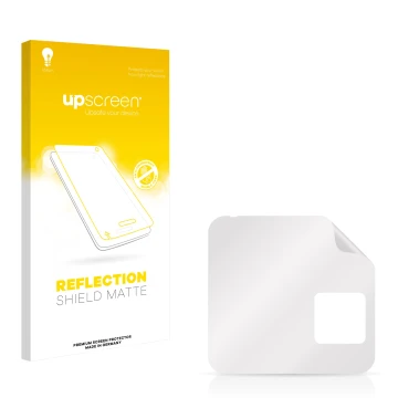 Parte frontal de un envase de producto con el logotipo de la marca upscreen. Al lado está el protector de pantalla correspondi