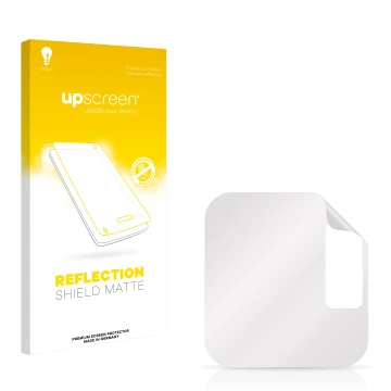 Parte frontal de un envase de producto con el logotipo de la marca upscreen. Al lado está el protector de pantalla correspondi