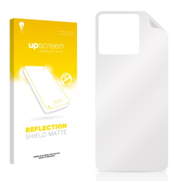Parte frontal de un envase de producto con el logotipo de la marca upscreen. Al lado está el protector de pantalla correspondi