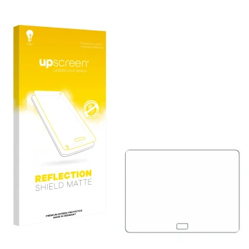 Parte frontal de un envase de producto con el logotipo de la marca upscreen. Al lado está el protector de pantalla correspondi