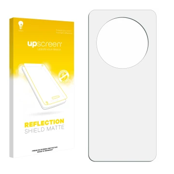 Parte frontal de un envase de producto con el logotipo de la marca upscreen. Al lado está el protector de pantalla correspondi