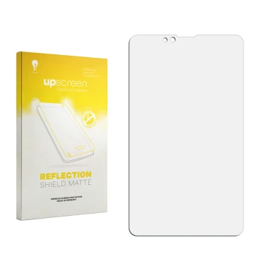 Parte frontal de un envase de producto con el logotipo de la marca upscreen. Al lado está el protector de pantalla correspondi
