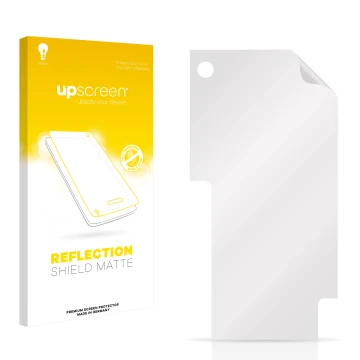 Parte frontal de un envase de producto con el logotipo de la marca upscreen. Al lado está el protector de pantalla correspondi