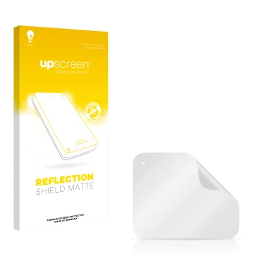 Parte frontal de un envase de producto con el logotipo de la marca upscreen. Al lado está el protector de pantalla correspondi