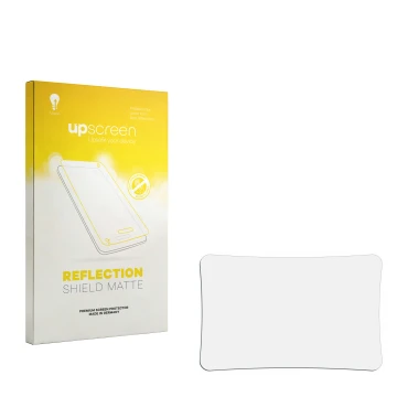Parte frontal de un envase de producto con el logotipo de la marca upscreen. Al lado está el protector de pantalla correspondi